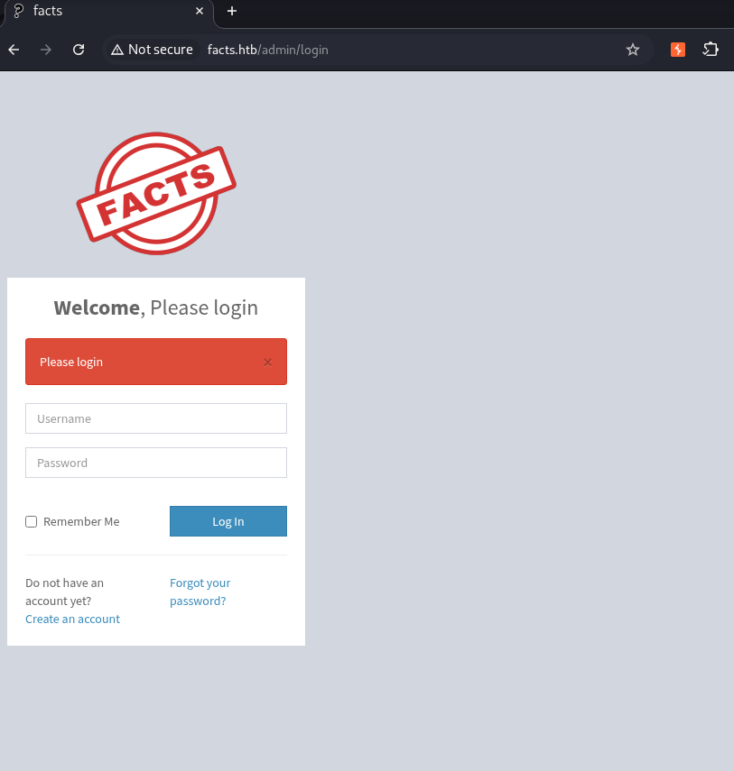 Admin login page